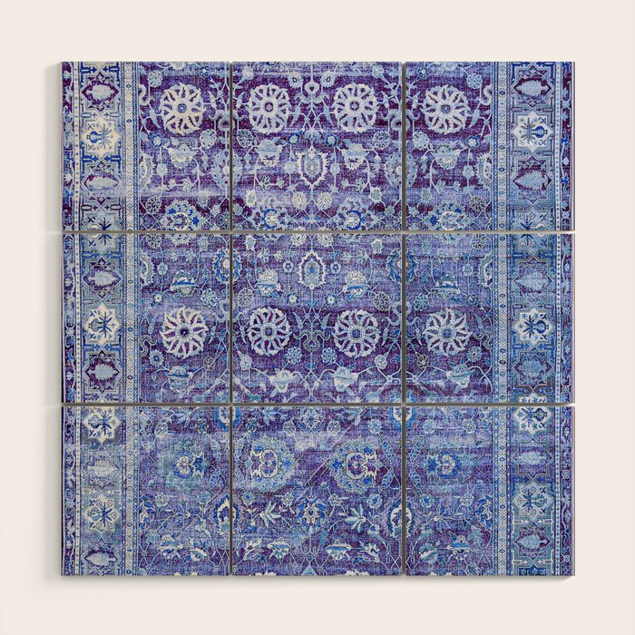18th Century Isfahan Persian Rug Pattern in Blue Wood Wall Art
