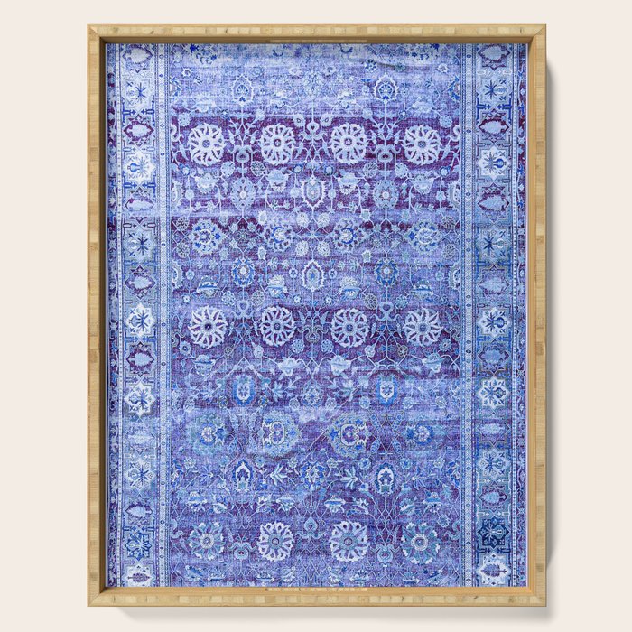 18th Century Isfahan Persian Rug Pattern in Blue Serving Tray