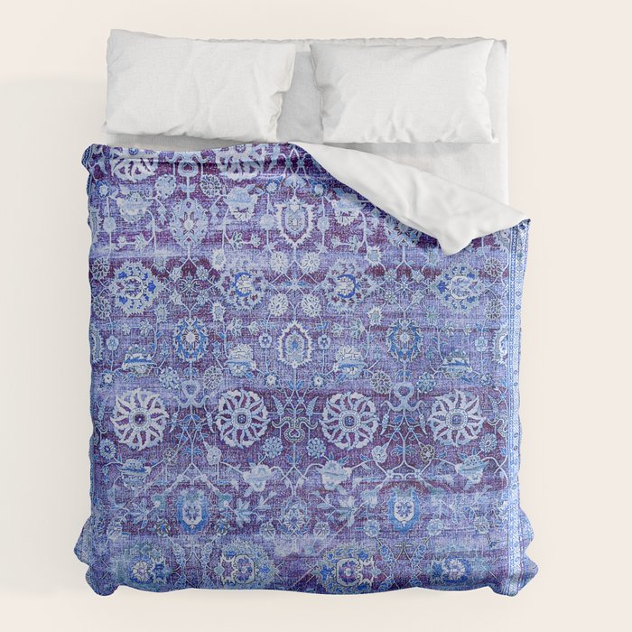 18th Century Isfahan Persian Rug Pattern in Blue Duvet Cover