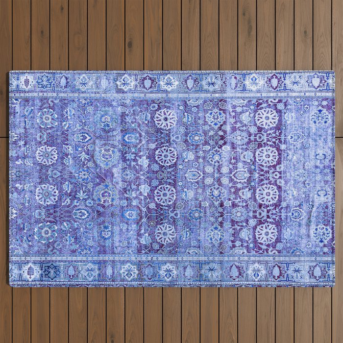 18th Century Isfahan Persian Rug Pattern in Blue Outdoor Rug