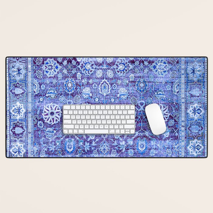 18th Century Isfahan Persian Rug Pattern in Blue Desk Mat