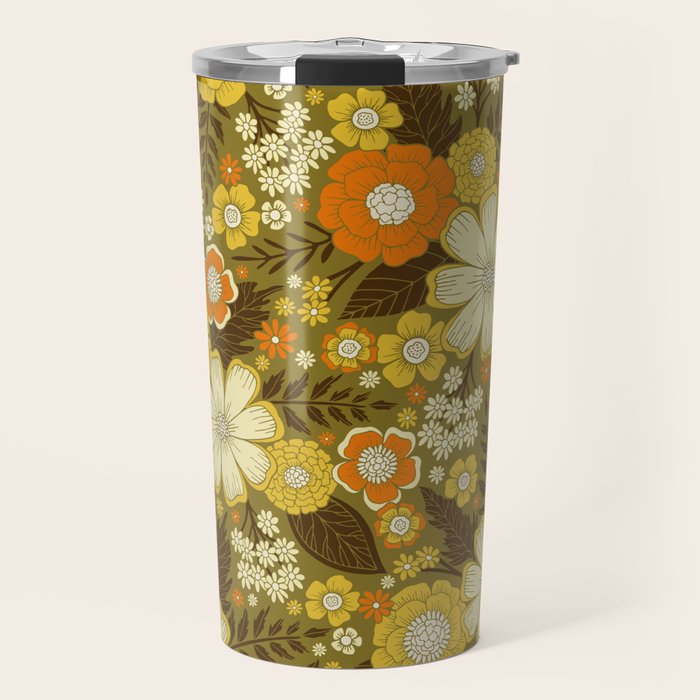 1970s Retro/Vintage Floral Pattern Travel Mug