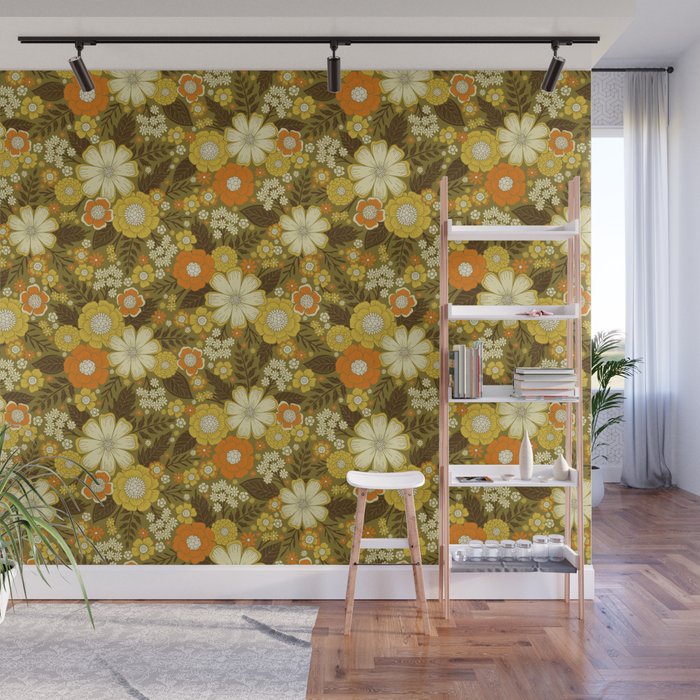 1970s Retro/Vintage Floral Pattern Wall Mural