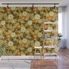 1970s Retro/Vintage Floral Pattern Wall Mural