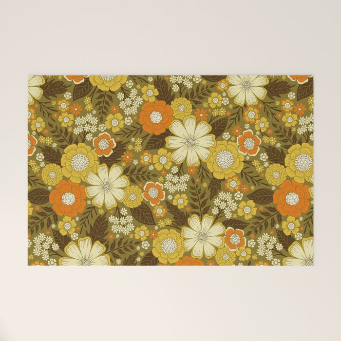 1970s Retro/Vintage Floral Pattern Welcome Mat