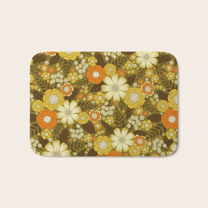 1970s Retro/Vintage Floral Pattern Bath Mat