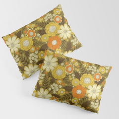 1970s Retro/Vintage Floral Pattern Pillow Sham