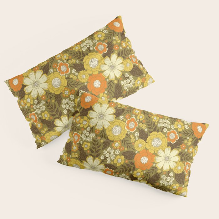 1970s Retro/Vintage Floral Pattern Pillow Sham