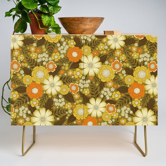 1970s Retro/Vintage Floral Pattern Credenza