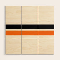 2 Stripes Black Orange Wood Wall Art