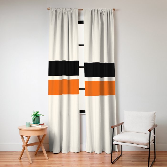 2 Stripes Black Orange Window Curtain