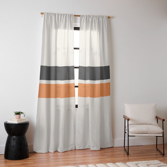 2 Stripes Black Orange Window Curtain