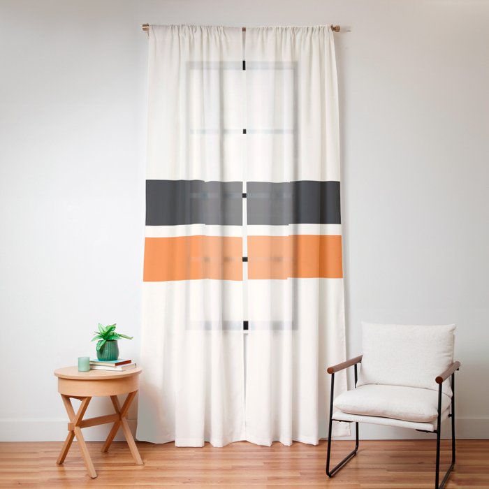 2 Stripes Black Orange Window Curtain