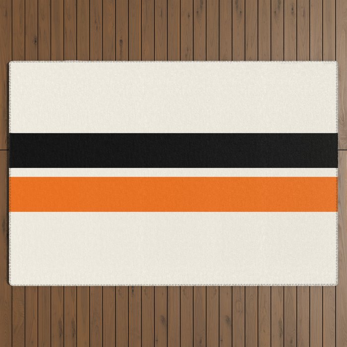 2 Stripes Black Orange Outdoor Rug
