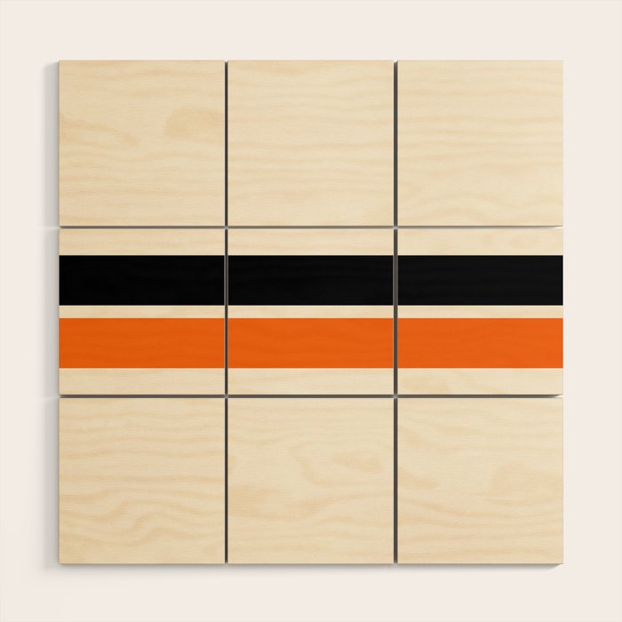 2 Stripes Black Orange Wood Wall Art