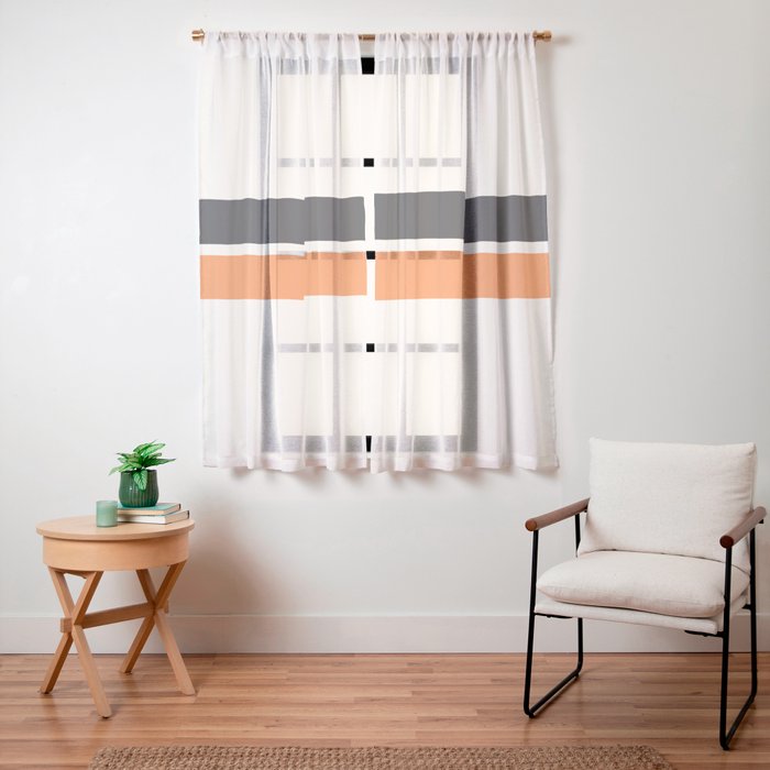 2 Stripes Black Orange Window Curtain