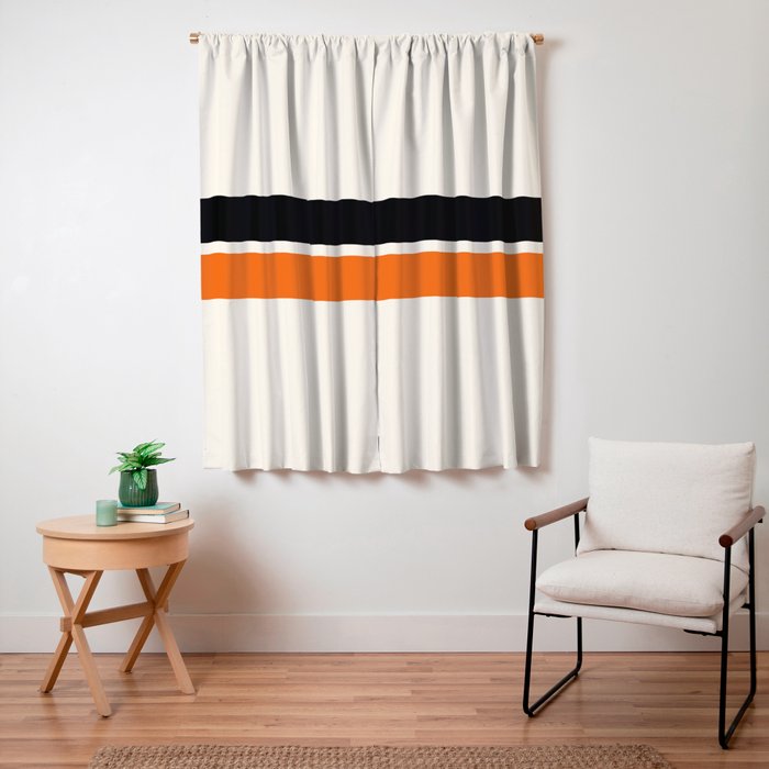 2 Stripes Black Orange Window Curtain