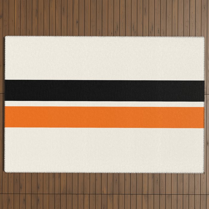 2 Stripes Black Orange Outdoor Rug