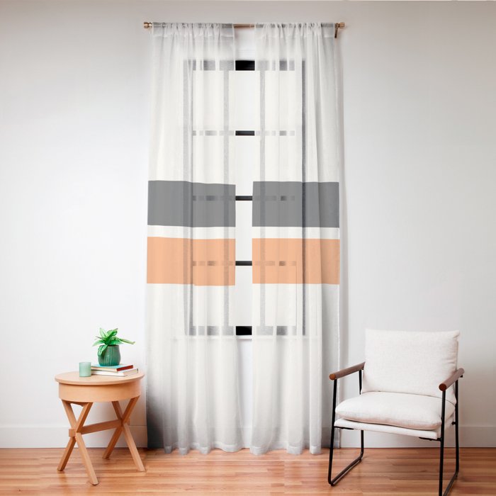 2 Stripes Black Orange Window Curtain
