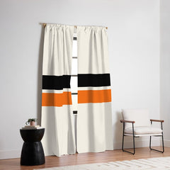 2 Stripes Black Orange Window Curtain