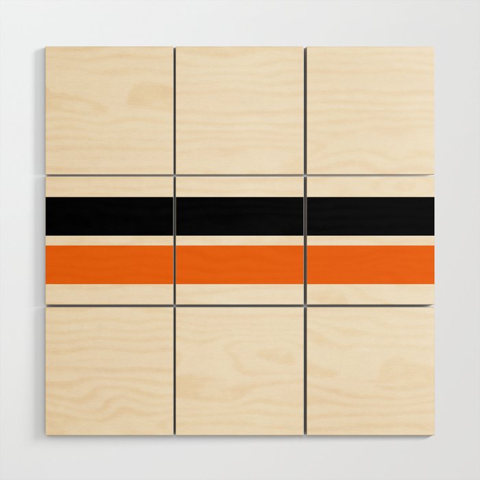 2 Stripes Black Orange Wood Wall Art