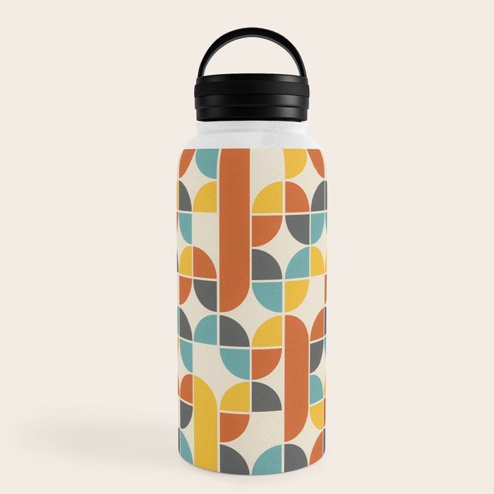 1970s Colors Mid Century Modern Geometric Pattern  Water Bottle