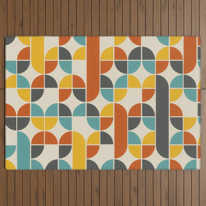 1970s Colors Mid Century Modern Geometric Pattern  Outdoor Rug
