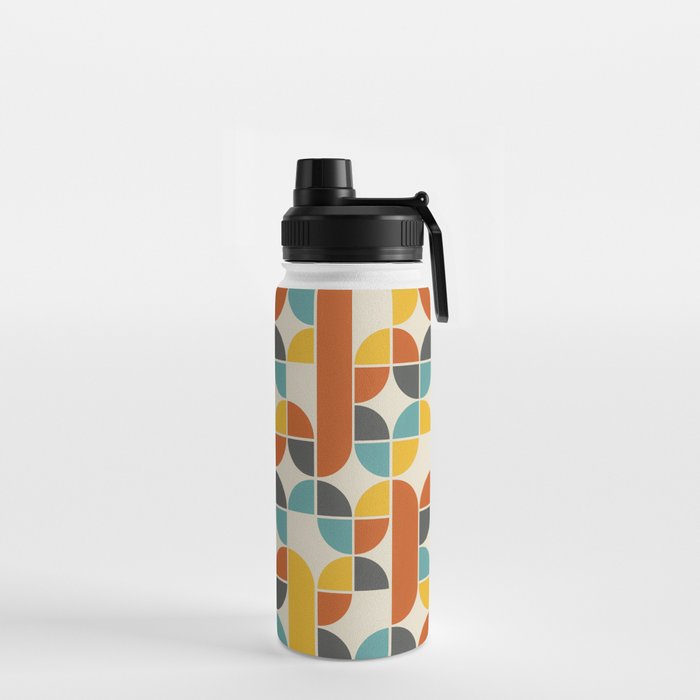 1970s Colors Mid Century Modern Geometric Pattern  Water Bottle