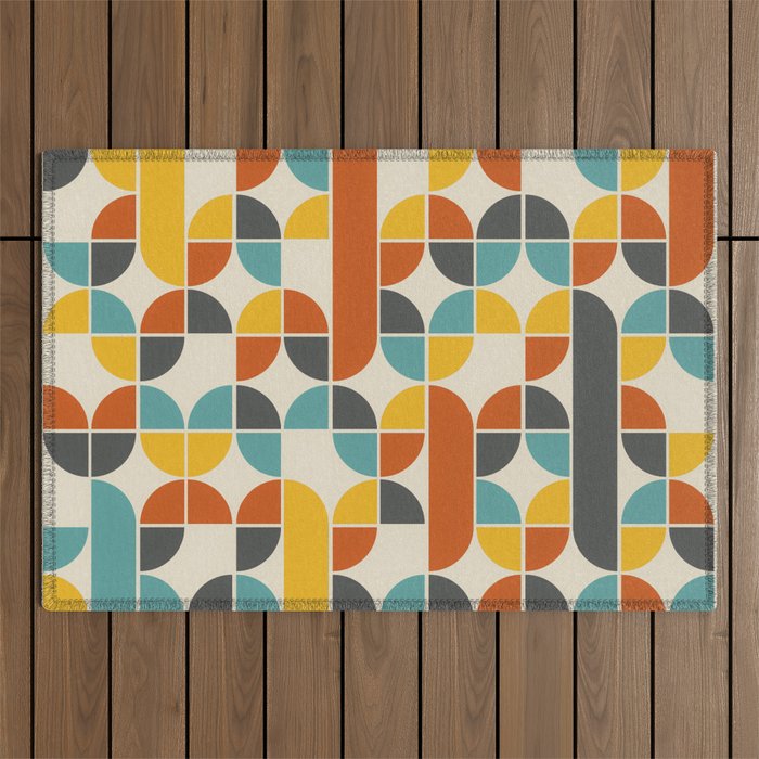 1970s Colors Mid Century Modern Geometric Pattern  Outdoor Rug