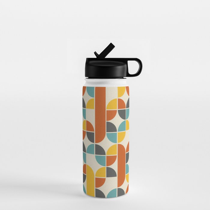 1970s Colors Mid Century Modern Geometric Pattern  Water Bottle