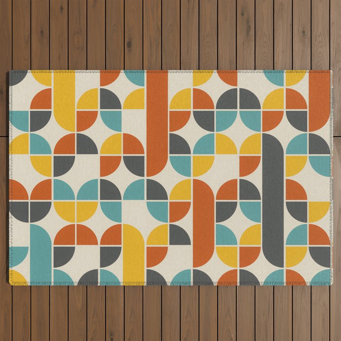 1970s Colors Mid Century Modern Geometric Pattern  Outdoor Rug