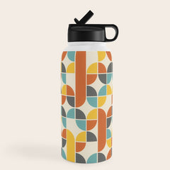 1970s Colors Mid Century Modern Geometric Pattern  Water Bottle