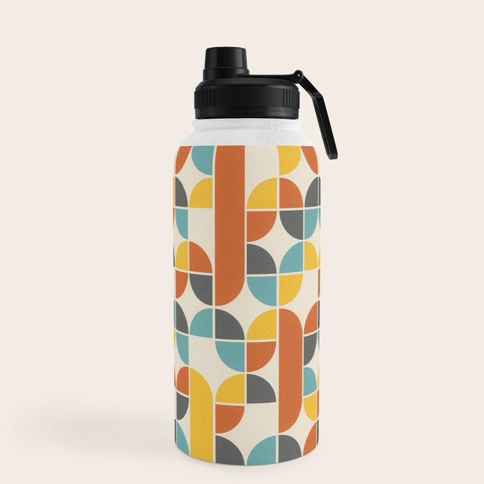 1970s Colors Mid Century Modern Geometric Pattern  Water Bottle