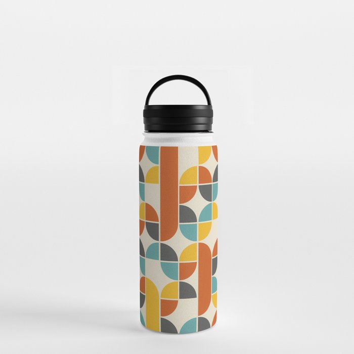 1970s Colors Mid Century Modern Geometric Pattern  Water Bottle