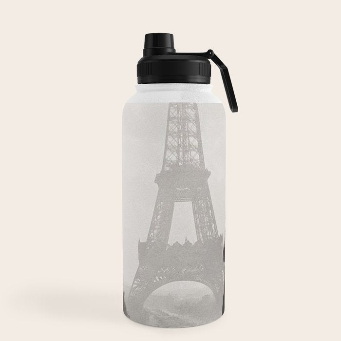 1920 Woman at the Gate, Eiffel Tower black and white photography / jazz age black & white photograph Water Bottle