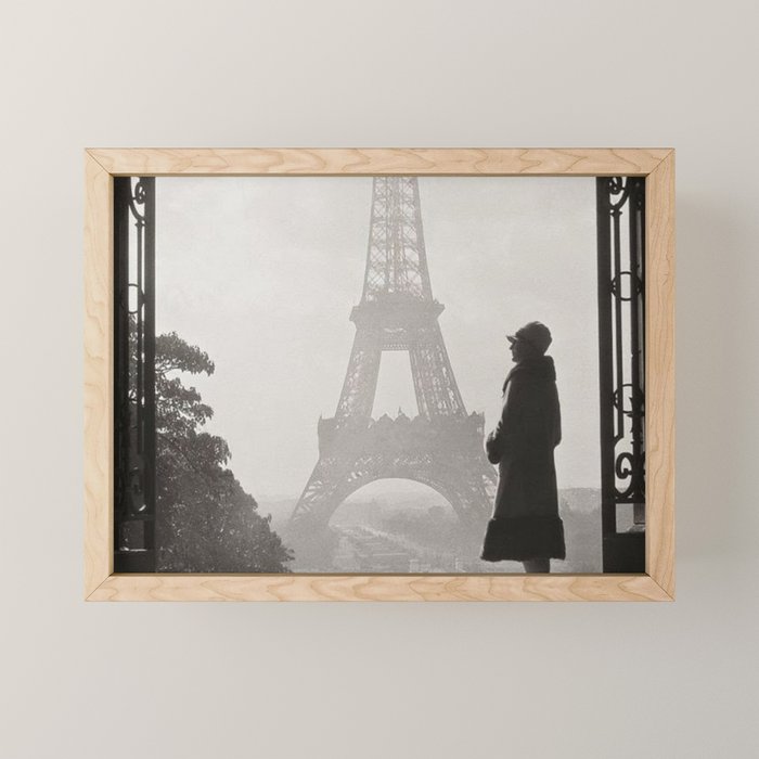 1920 Woman at the Gate, Eiffel Tower black and white photography / jazz age black & white photograph Mini Art Print