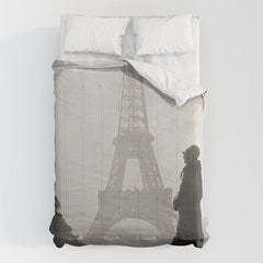 1920 Woman at the Gate, Eiffel Tower black and white photography / jazz age black & white photograph Comforter