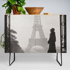 1920 Woman at the Gate, Eiffel Tower black and white photography / jazz age black & white photograph Credenza