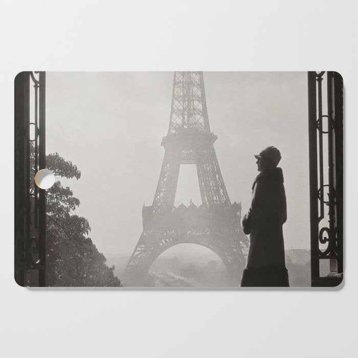 1920 Woman at the Gate, Eiffel Tower black and white photography / jazz age black & white photograph Cutting Board