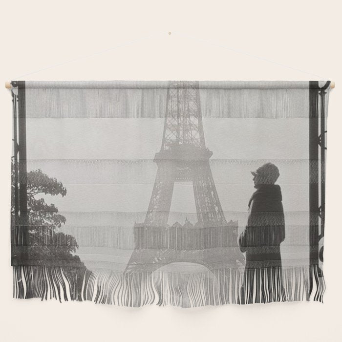 1920 Woman at the Gate, Eiffel Tower black and white photography / jazz age black & white photograph Wall Hanging