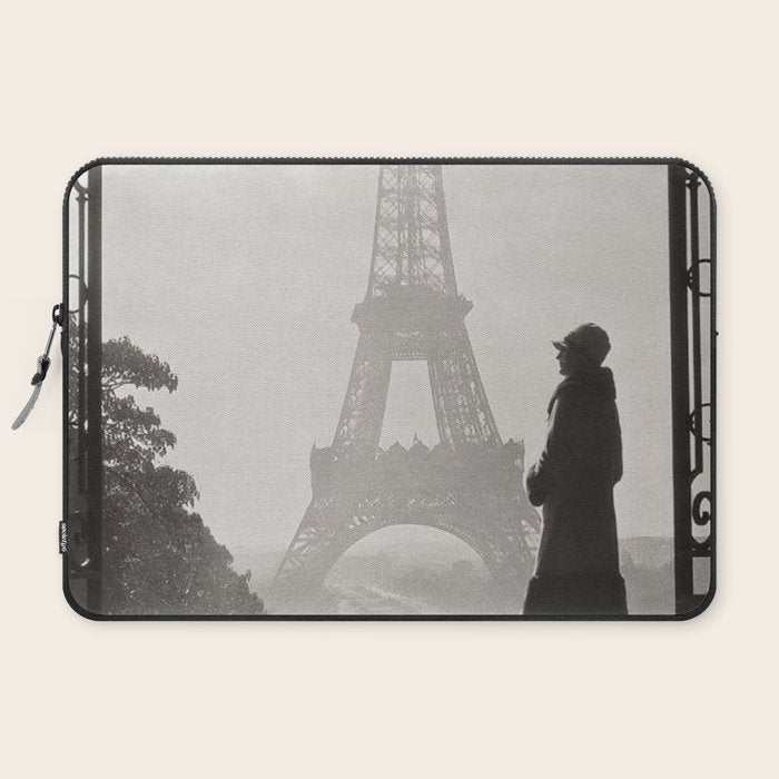 1920 Woman at the Gate, Eiffel Tower black and white photography / jazz age black & white photograph Laptop Sleeve