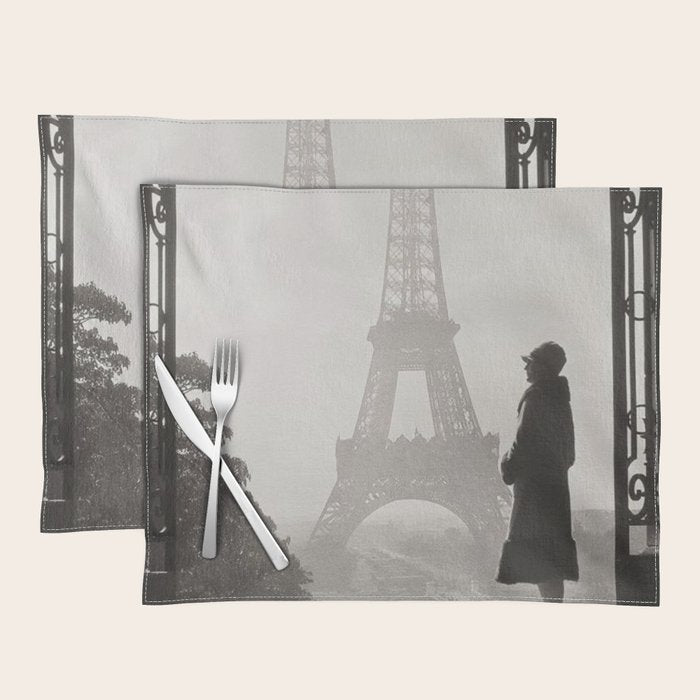1920 Woman at the Gate, Eiffel Tower black and white photography / jazz age black & white photograph Placemat