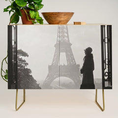1920 Woman at the Gate, Eiffel Tower black and white photography / jazz age black & white photograph Credenza