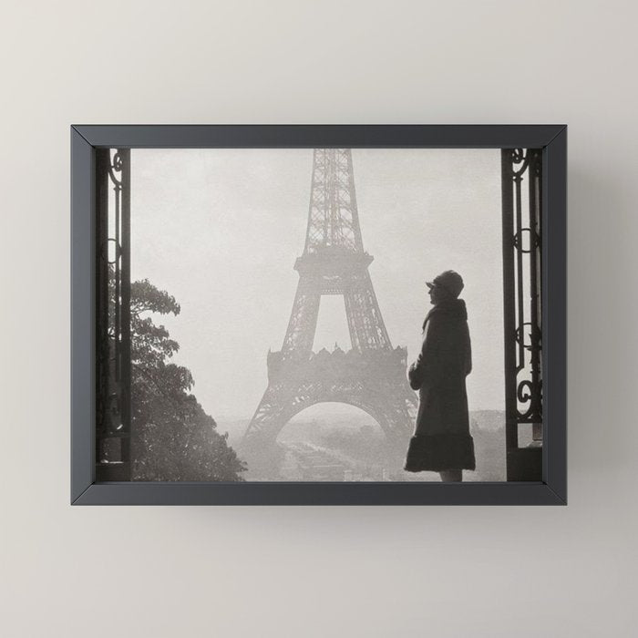1920 Woman at the Gate, Eiffel Tower black and white photography / jazz age black & white photograph Mini Art Print