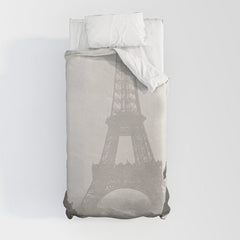 1920 Woman at the Gate, Eiffel Tower black and white photography / jazz age black & white photograph Duvet Cover
