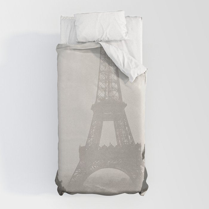 1920 Woman at the Gate, Eiffel Tower black and white photography / jazz age black & white photograph Duvet Cover