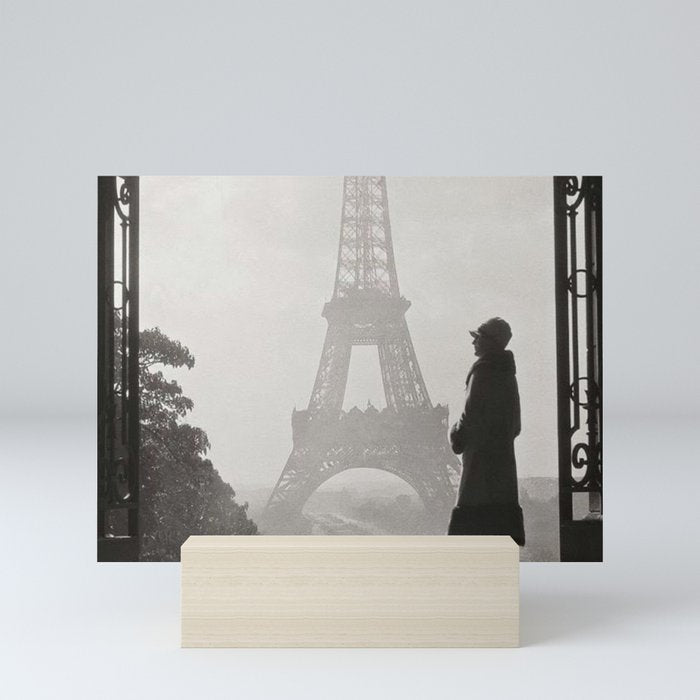 1920 Woman at the Gate, Eiffel Tower black and white photography / jazz age black & white photograph Mini Art Print