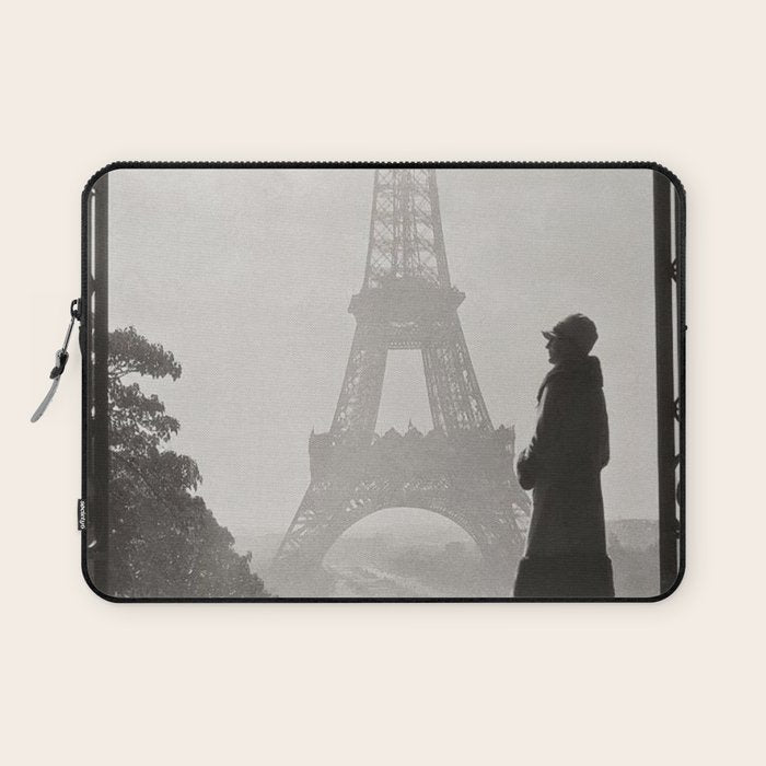 1920 Woman at the Gate, Eiffel Tower black and white photography / jazz age black & white photograph Laptop Sleeve