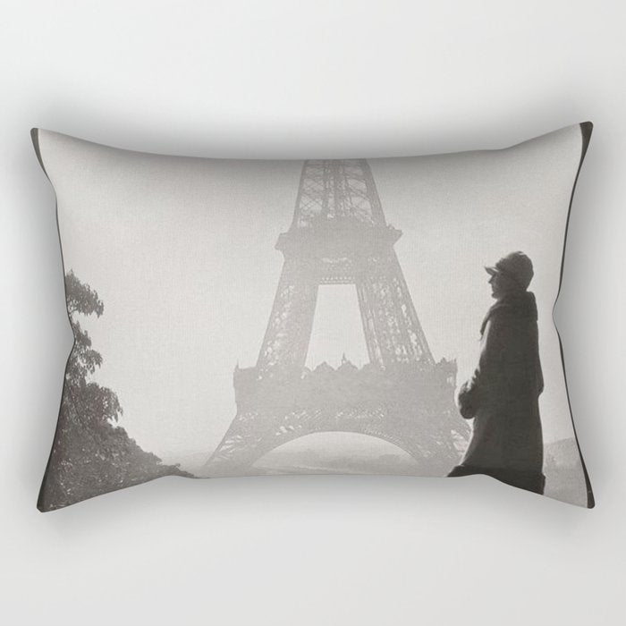 1920 Woman at the Gate, Eiffel Tower black and white photography / jazz age black & white photograph Rectangular Pillow