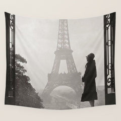 1920 Woman at the Gate, Eiffel Tower black and white photography / jazz age black & white photograph Wall Tapestry